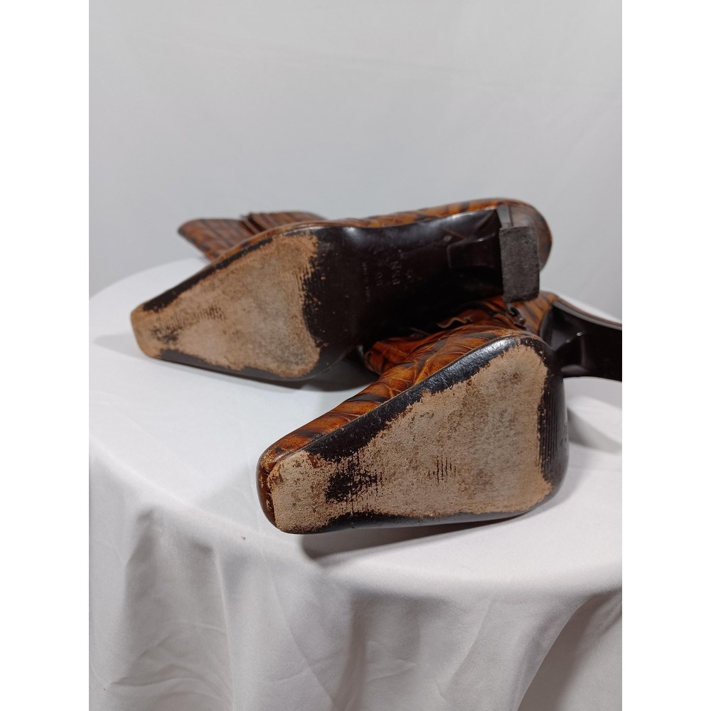 Via Spiga Boots Womens Size 8.5M Brown Croc Embossed Leather Block Heel Italy - Picture 7 of 9